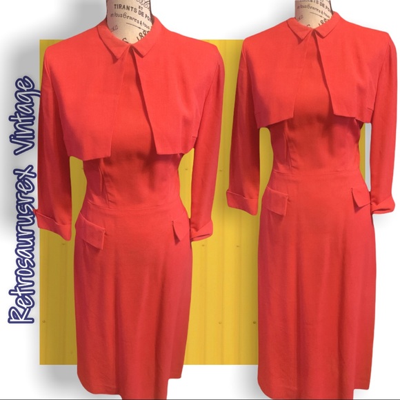 Vintage Dresses & Skirts - Vintage 50’s 3/4 Length Sleeve Cape Collar Jack Mann Viscose Shirt Dress, Medium